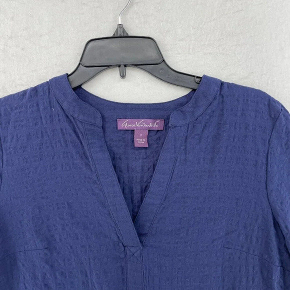 Gloria Vanderbilt Tops Womens Sz S Navy Blue Short Sleeve V Neck Pullover Blouse - Picture 6 of 10